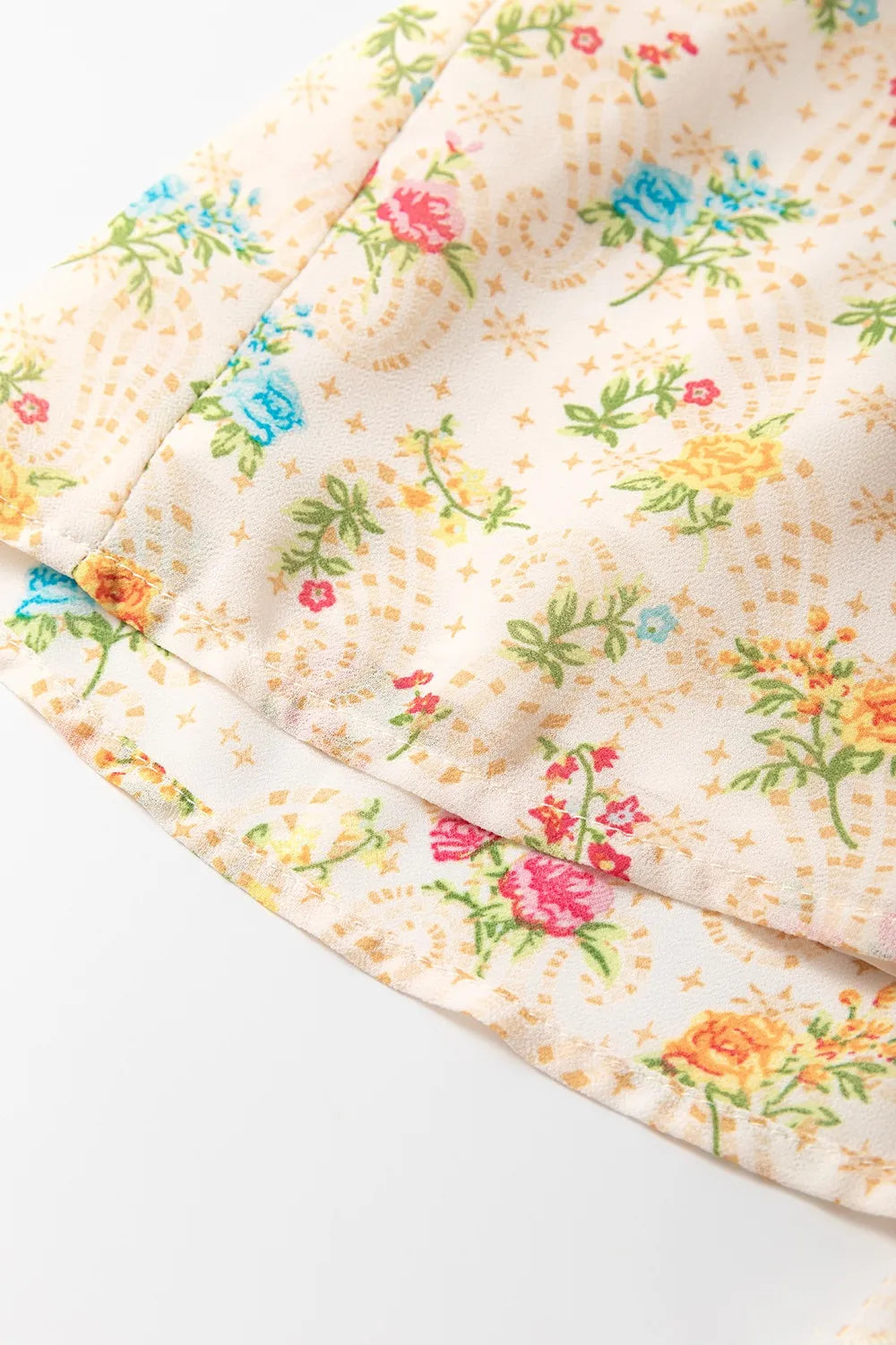 Boho Floral Tassel Tie V Neck Ruffle Wide Sleeve Mini Dress