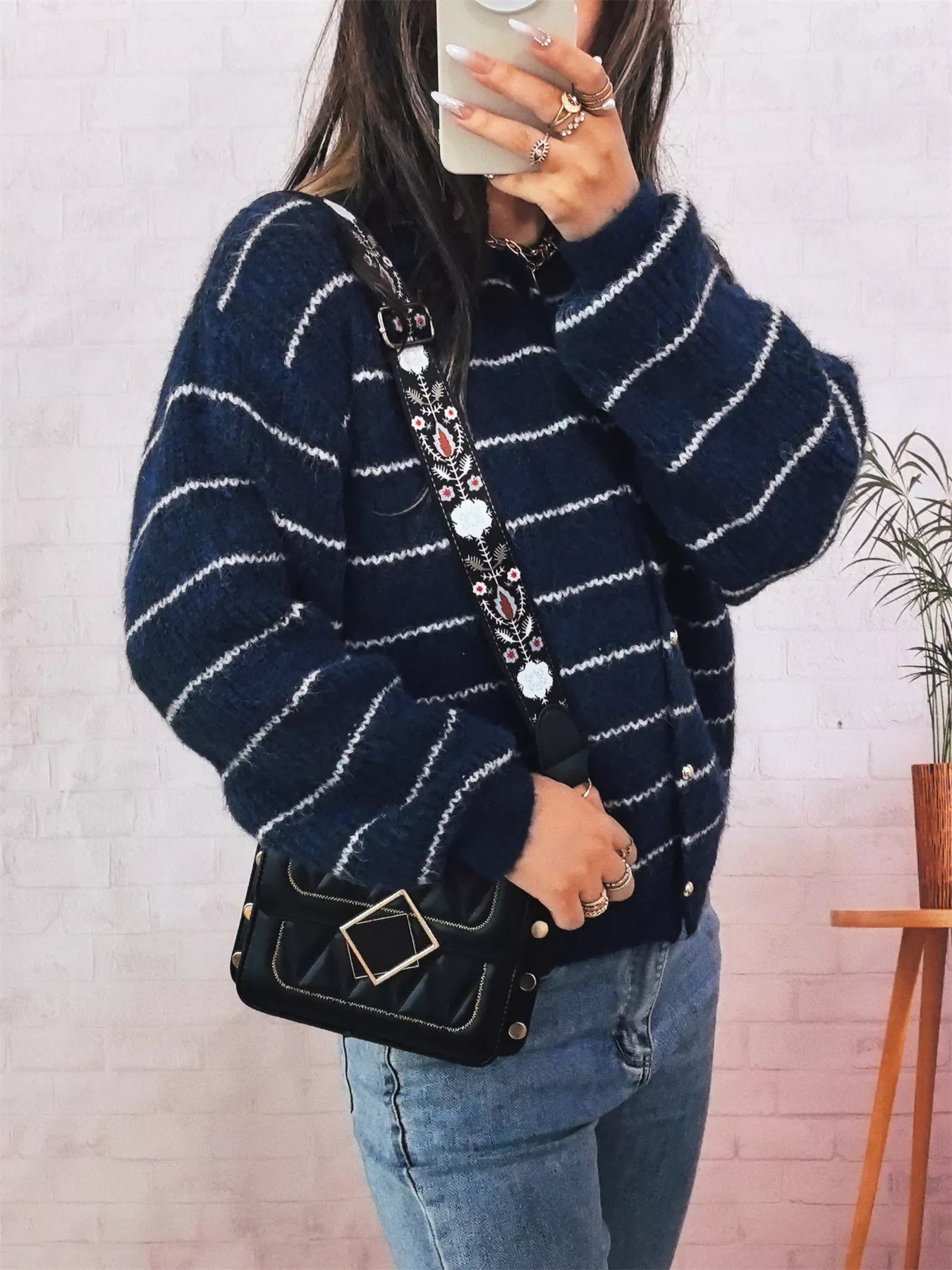 Striped Button Up Long Sleeve Cardigan