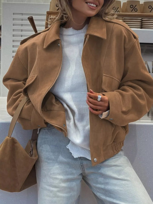 Zip Up Oversized Jacket Taupe