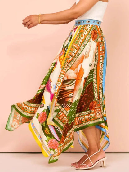 Printed Asymmetrical Hem Maxi Skirt
