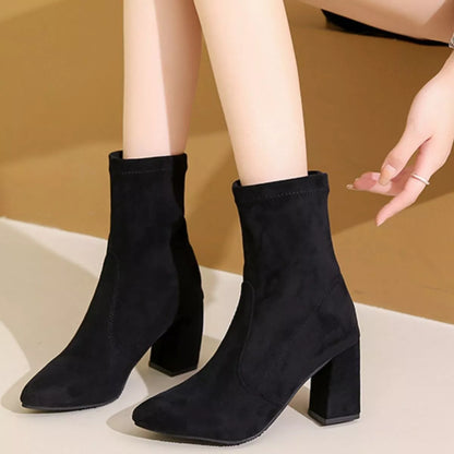 Point Toe Block Heels Boots