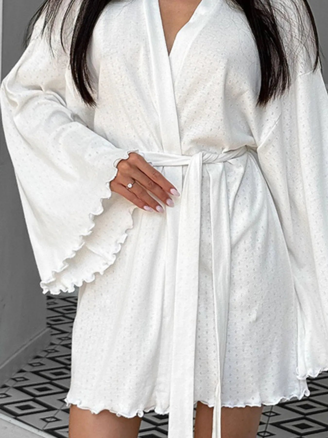 Tie Waist Kimono Sleeve Lounge Nightgown