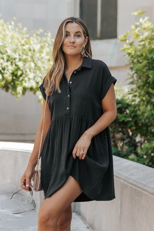 Back To Summer Black Button Up Mini Dress