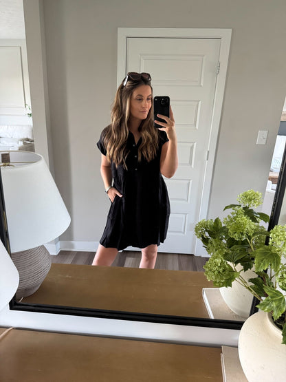 Back To Summer Black Button Up Mini Dress