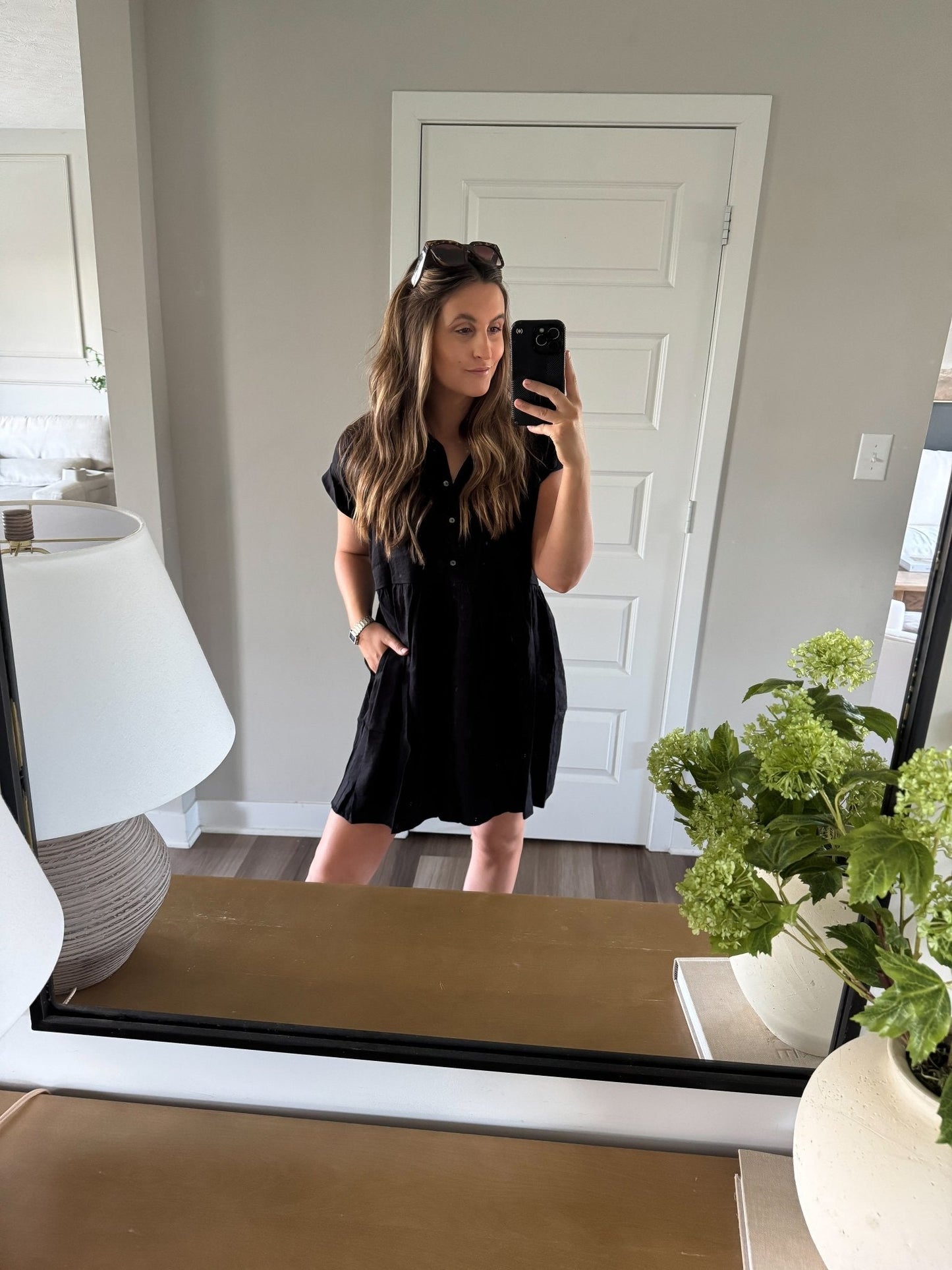 Back To Summer Black Button Up Mini Dress