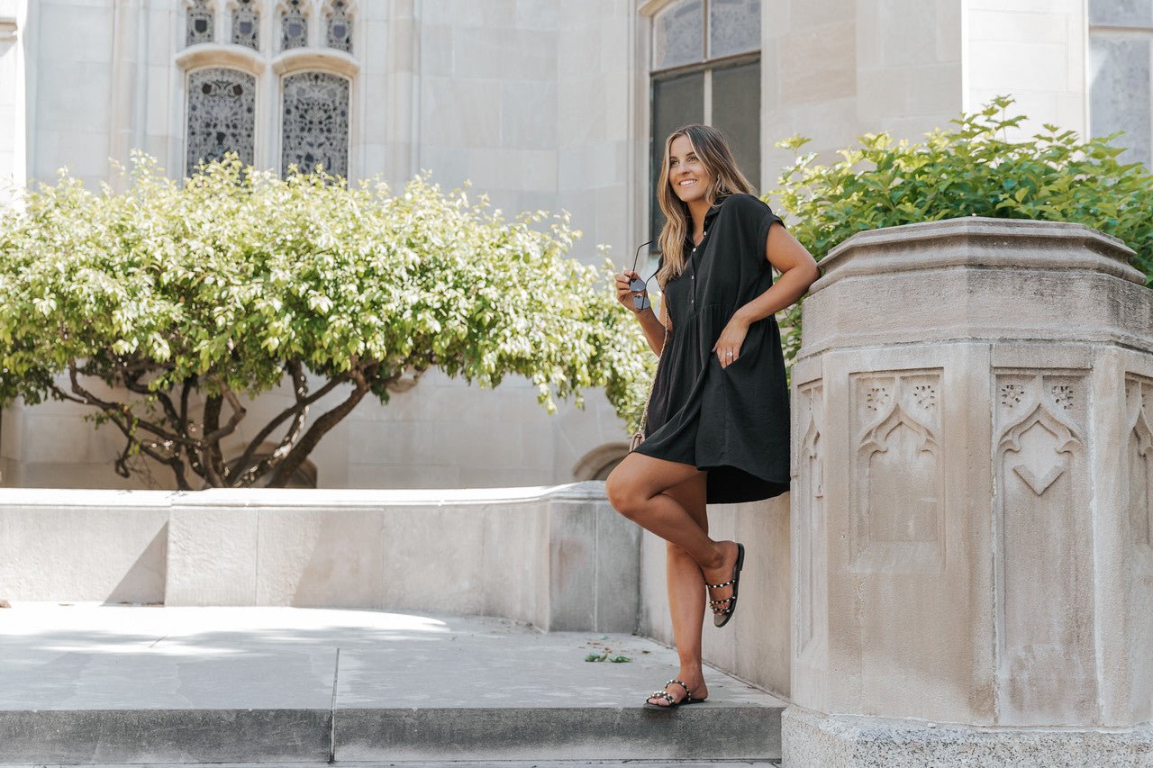 Back To Summer Black Button Up Mini Dress