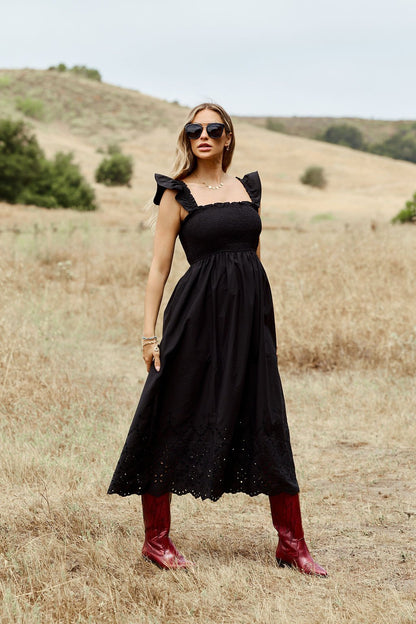 Backroad Beauty Smocked Midi Dress - Black - FINAL SALE