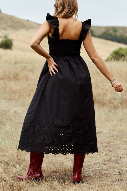 Backroad Beauty Smocked Midi Dress - Black - FINAL SALE