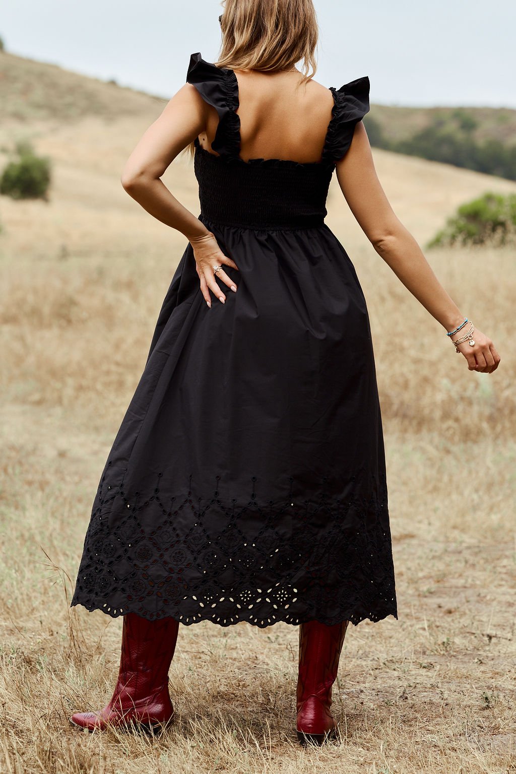 Backroad Beauty Smocked Midi Dress - Black - FINAL SALE