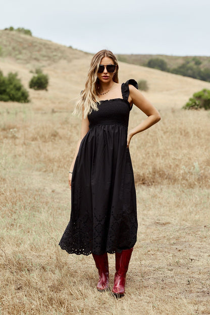 Backroad Beauty Smocked Midi Dress - Black - FINAL SALE
