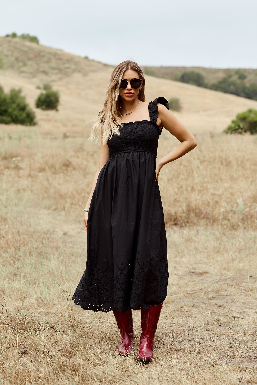 Backroad Beauty Smocked Midi Dress - Black - FINAL SALE