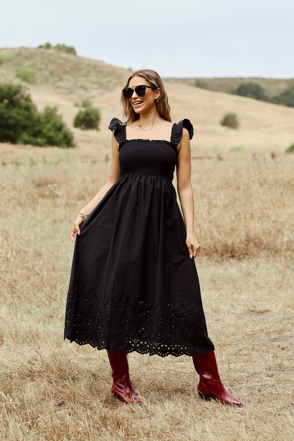 Backroad Beauty Smocked Midi Dress - Black - FINAL SALE
