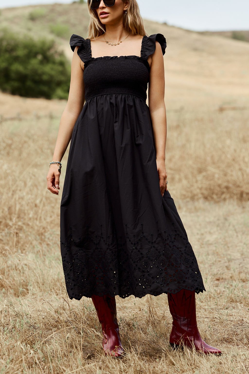 Backroad Beauty Smocked Midi Dress - Black - FINAL SALE