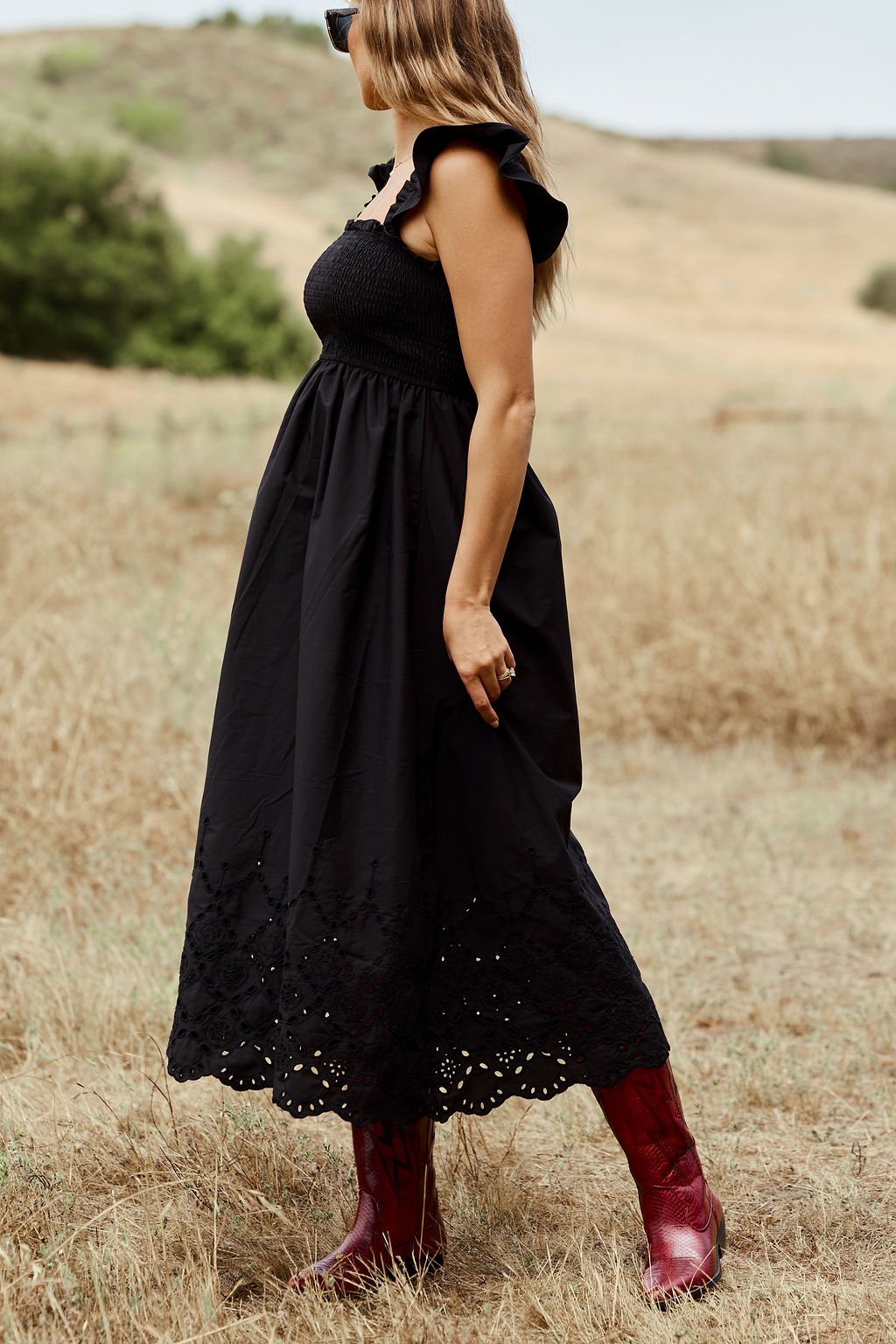 Backroad Beauty Smocked Midi Dress - Black - FINAL SALE