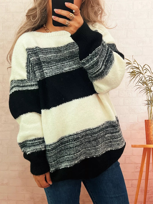 Color Block Dropped Shoulder Sweater