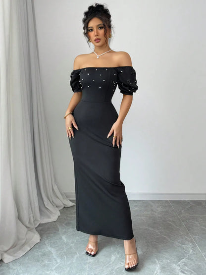 Off Shoulder Short Sleeve Maxi Dress