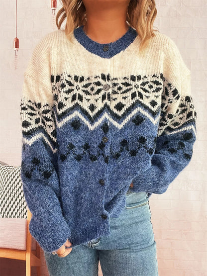 Christmas Button Up Drop Shoulder Cardigan