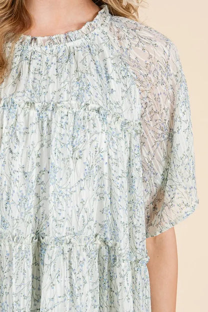 Lime 'N' Chili Ditsy Floral Print Sheer Ruffle Detail Mini Dress