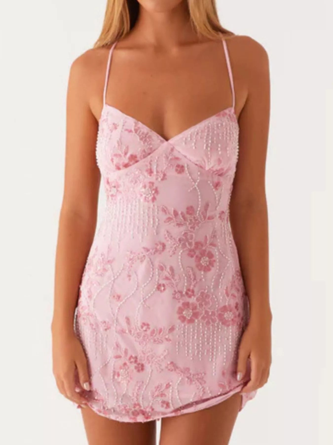 Backless Embroidered Sequin Cami Dress