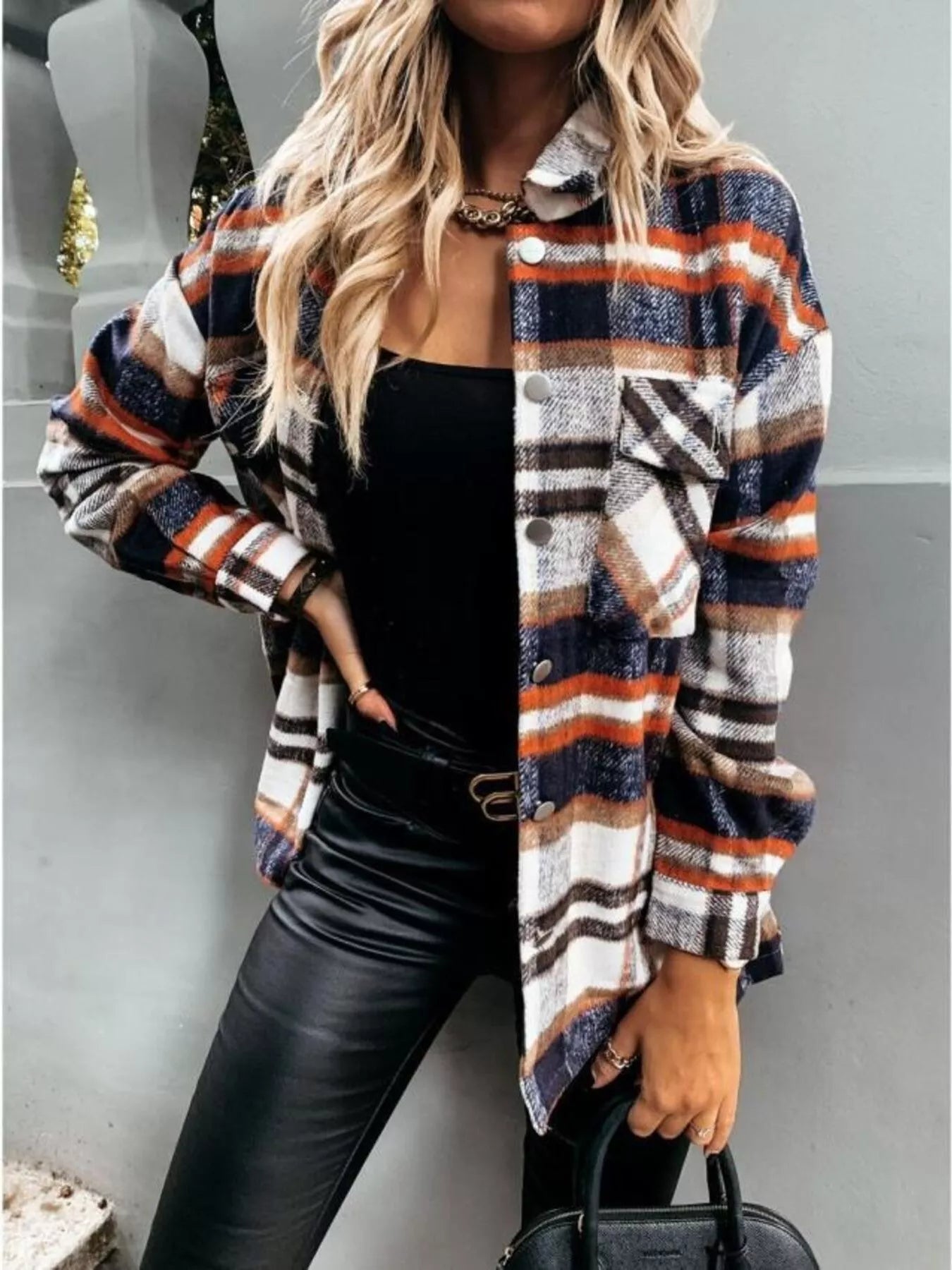 Plaid Button-Down Long Sleeve Shacket