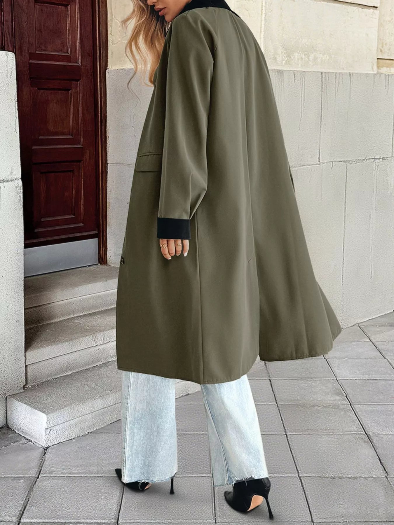 Contrast Collar Button Up Coat