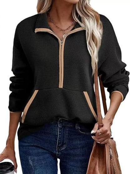 Half Zip Dropped Shoulder Sweatshirt Black