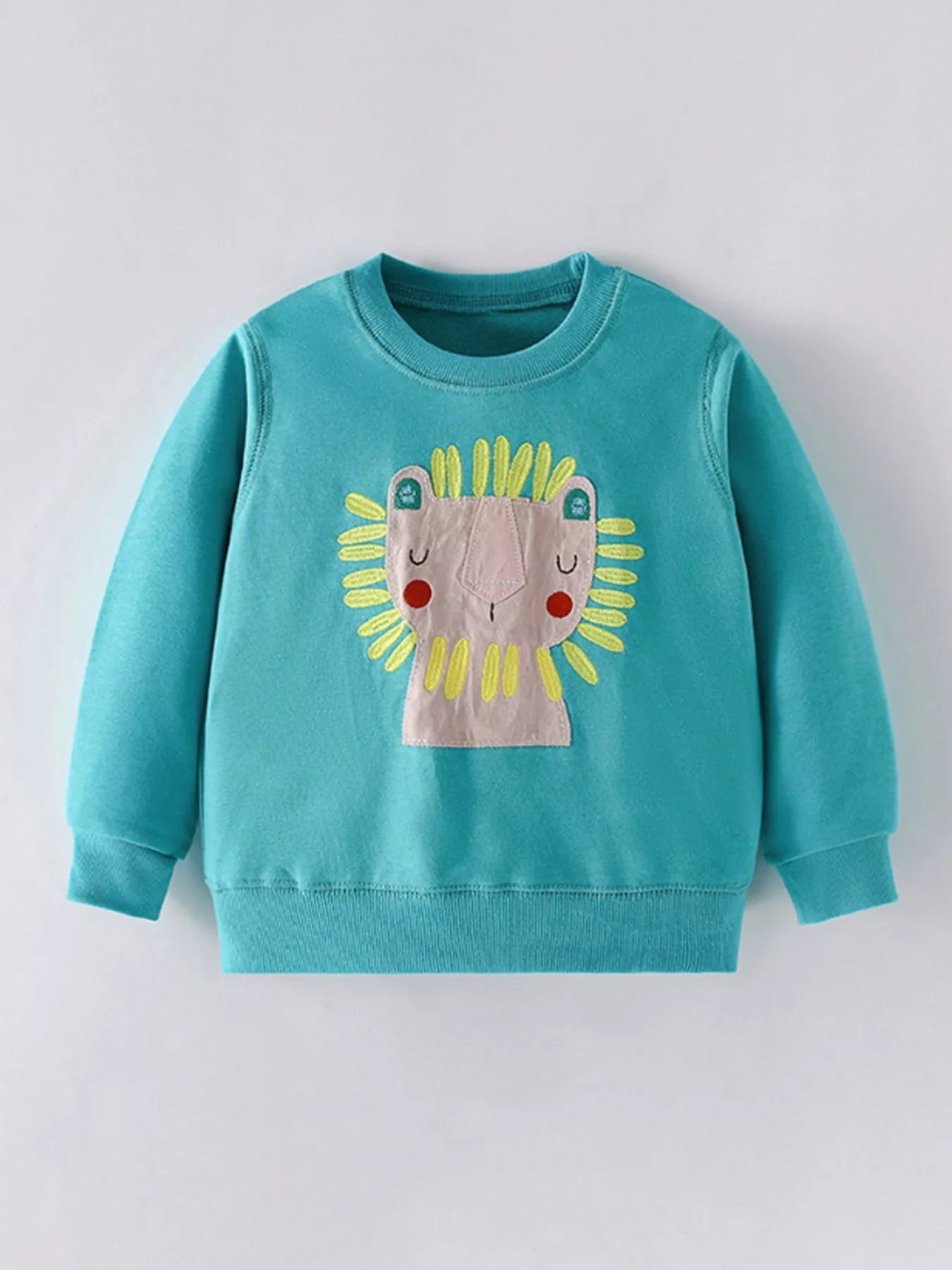 Children's Cute Lion Crewneck Sweatshirt Turquoise