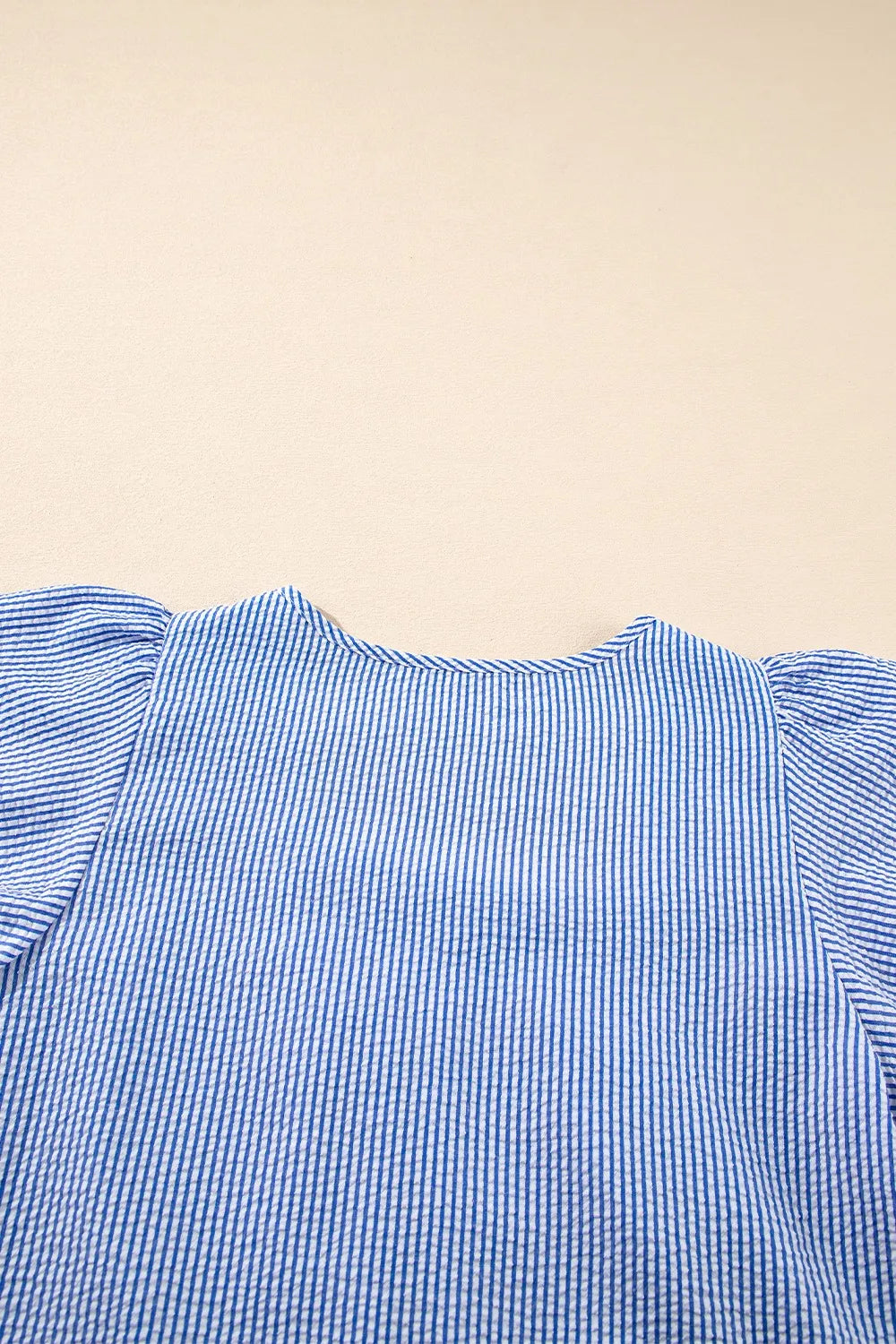 Stripe Textured Ruffle Short Sleeve Boho Detail Square Neck Blouse
