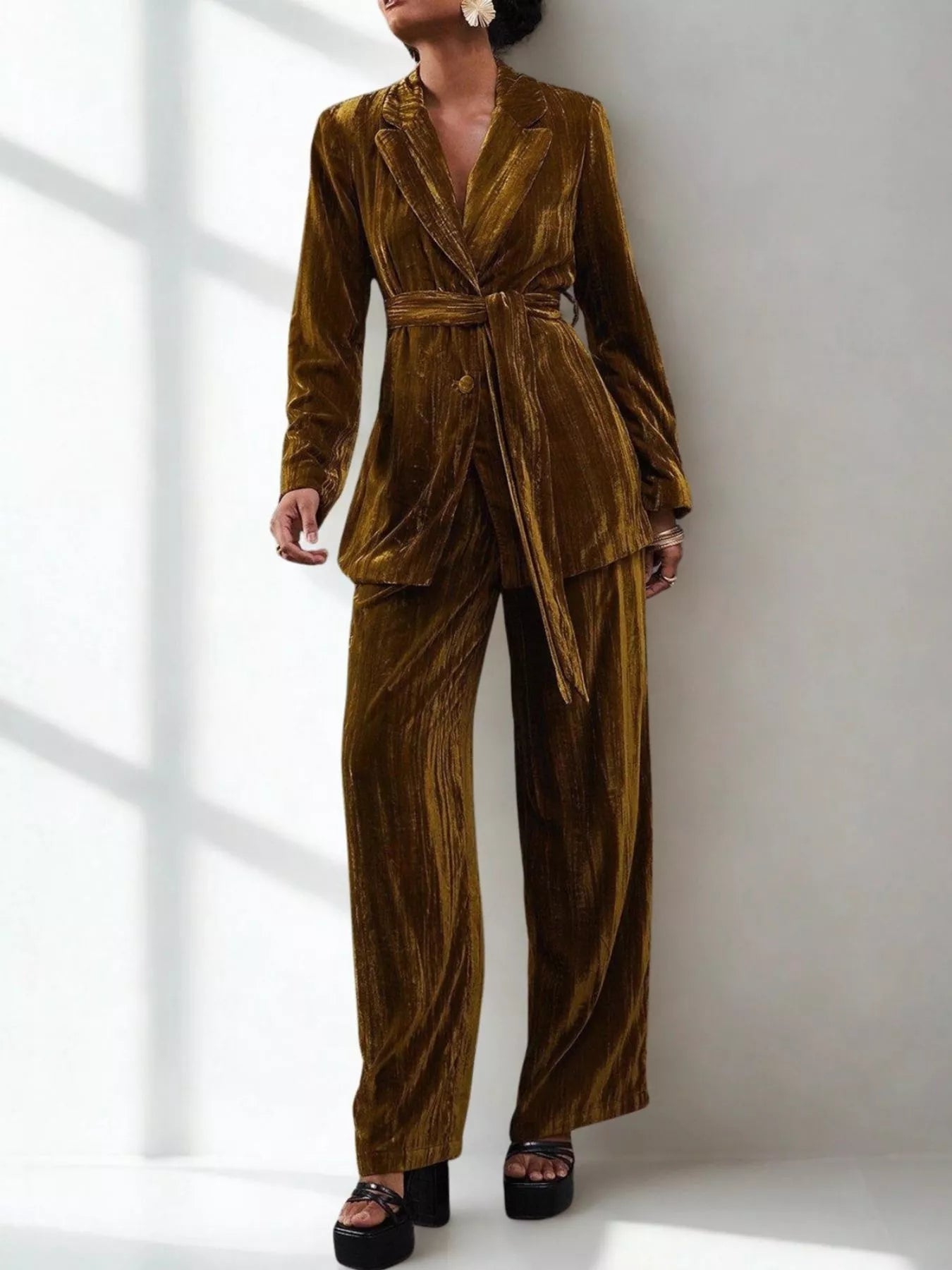 Velvet Lapel Collar Blazer & Pants Set