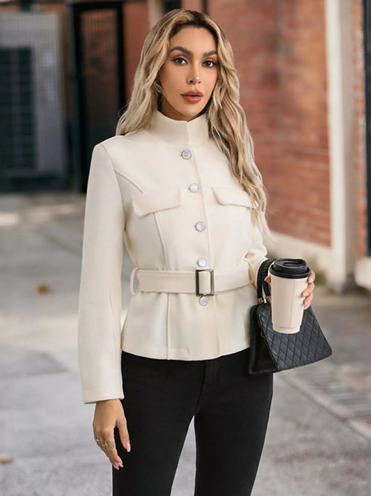 Belt Button-Up Outerwear Beige