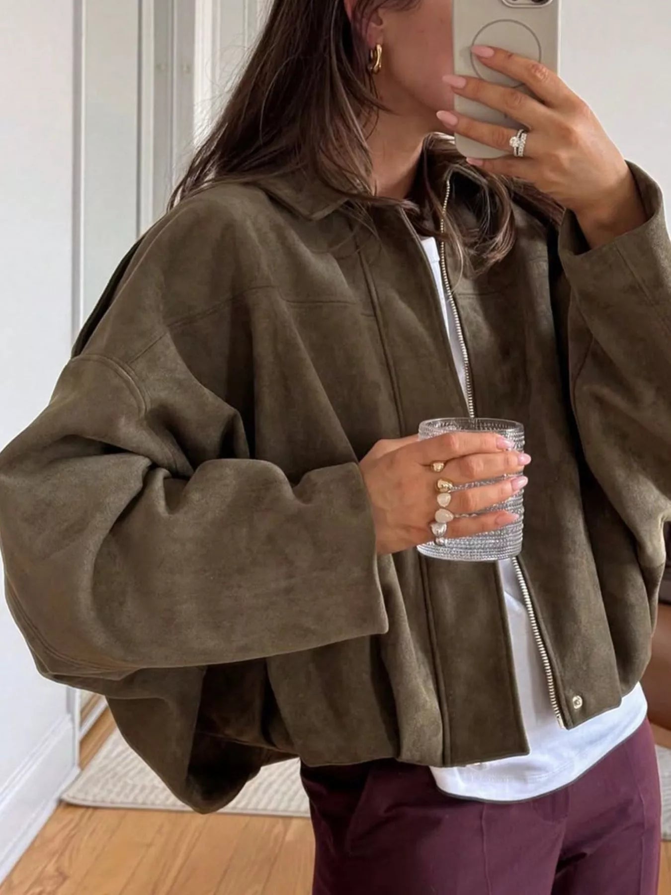 Zip Up Oversized Jacket Brown