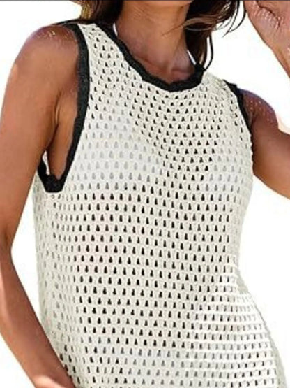 Color Block Openwork Sleeveless Cutout Back Cover-Up