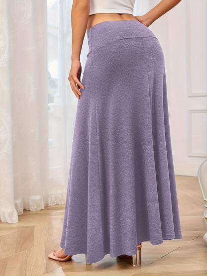 Solid Elastic Waist Maxi Skirt Lilac