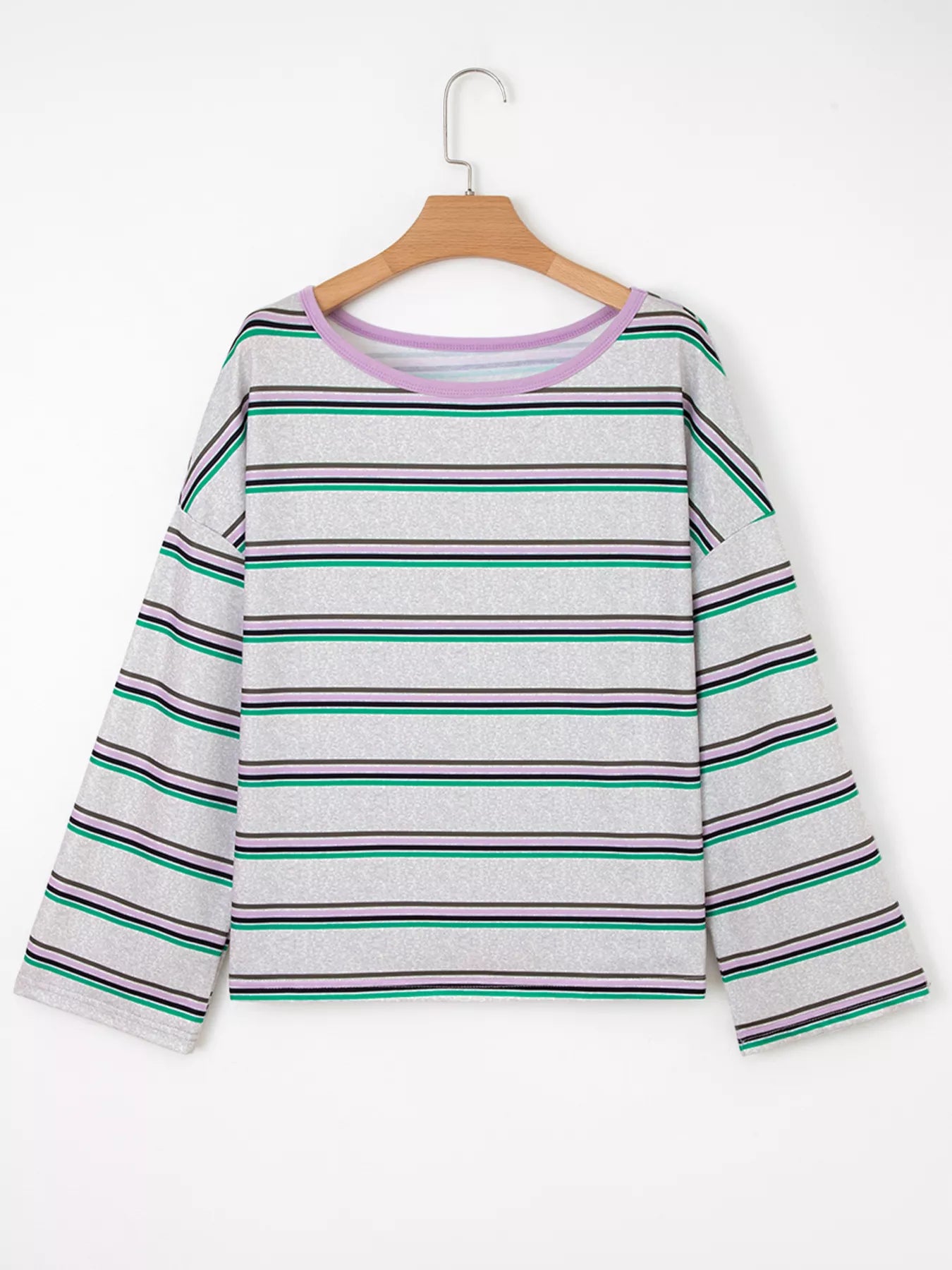 Stripe Oversize Drop Shoulder Long Sleeve Casual Top