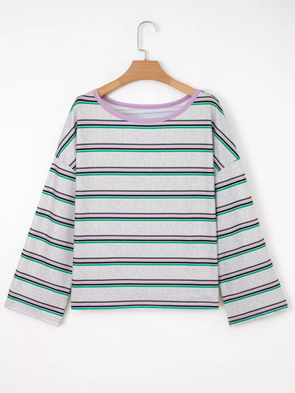 Stripe Oversize Drop Shoulder Long Sleeve Casual Top
