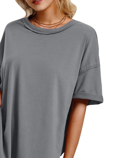 Full Size Oversized Drop Shoulder Side Slit T-Shirt Plus Size