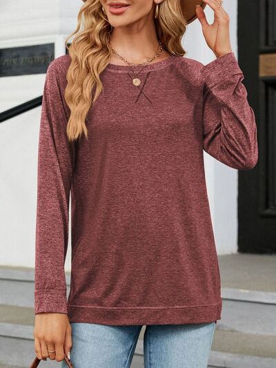Round Neck Long Sleeve T-Shirt Rust