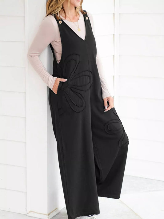 V-Neck Wide Leg Jumpsuit Black