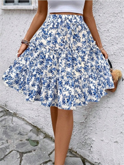 Floral Print Midi Skirt Sky Blue