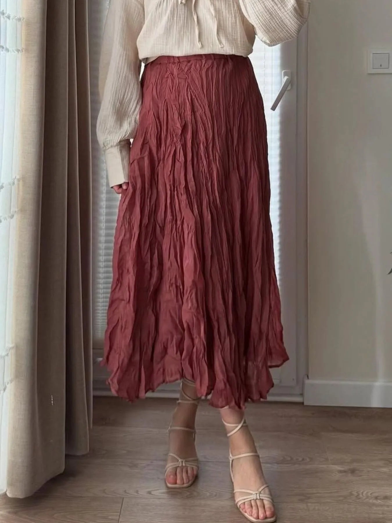 Ruched Elastic Waist Skirt