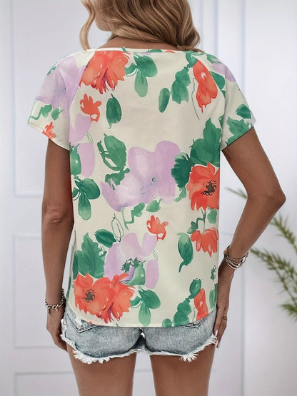 Floral Print Short Sleeve Blouse