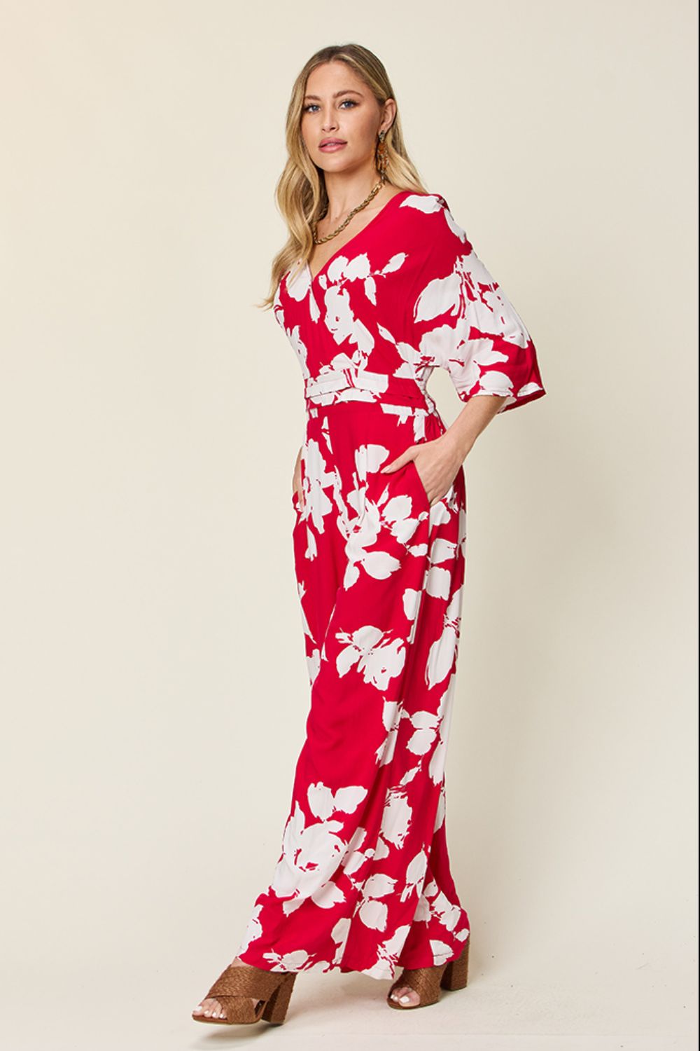 Printed Tie-Back Wide-Leg Jumpsuit