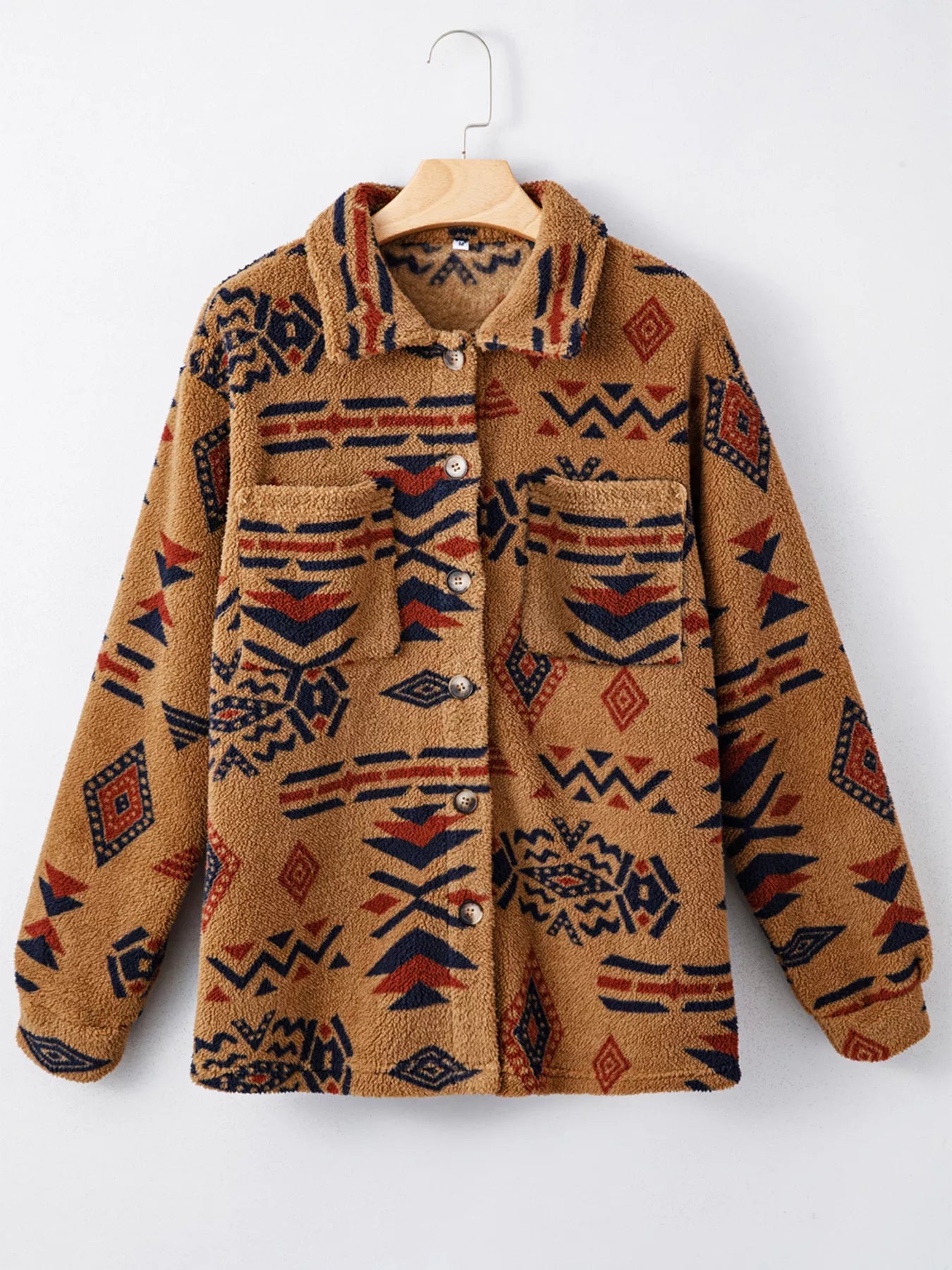 Western Aztec Pattern Fleece Button-Up Shacket