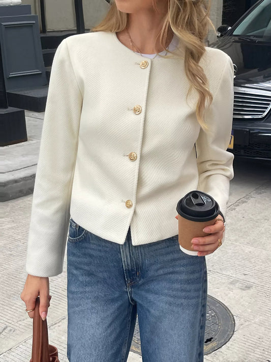 Textured Button-Down Cropped Jacket