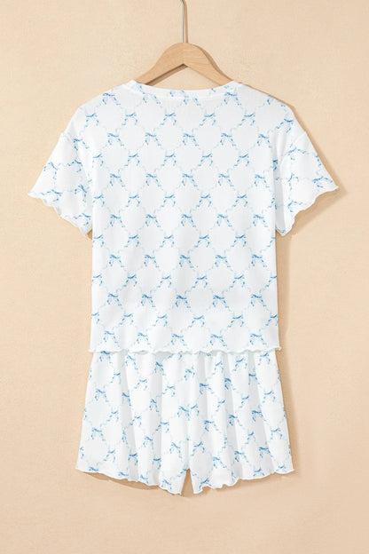 Printed Round Neck Top and Shorts Two-Piece Lounge Set