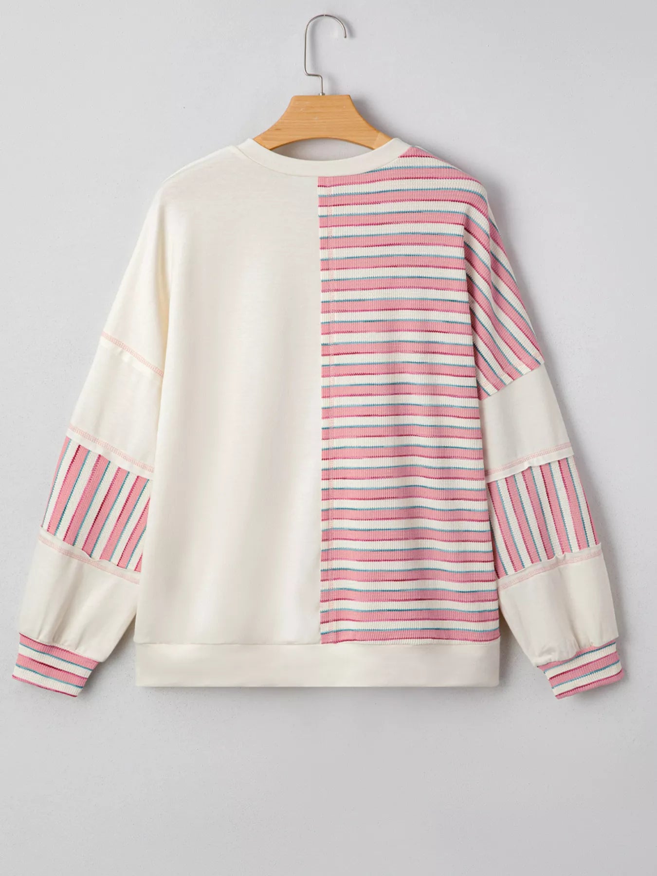 Stripe Stitched Detail Color Block Patchwork Oversized Top