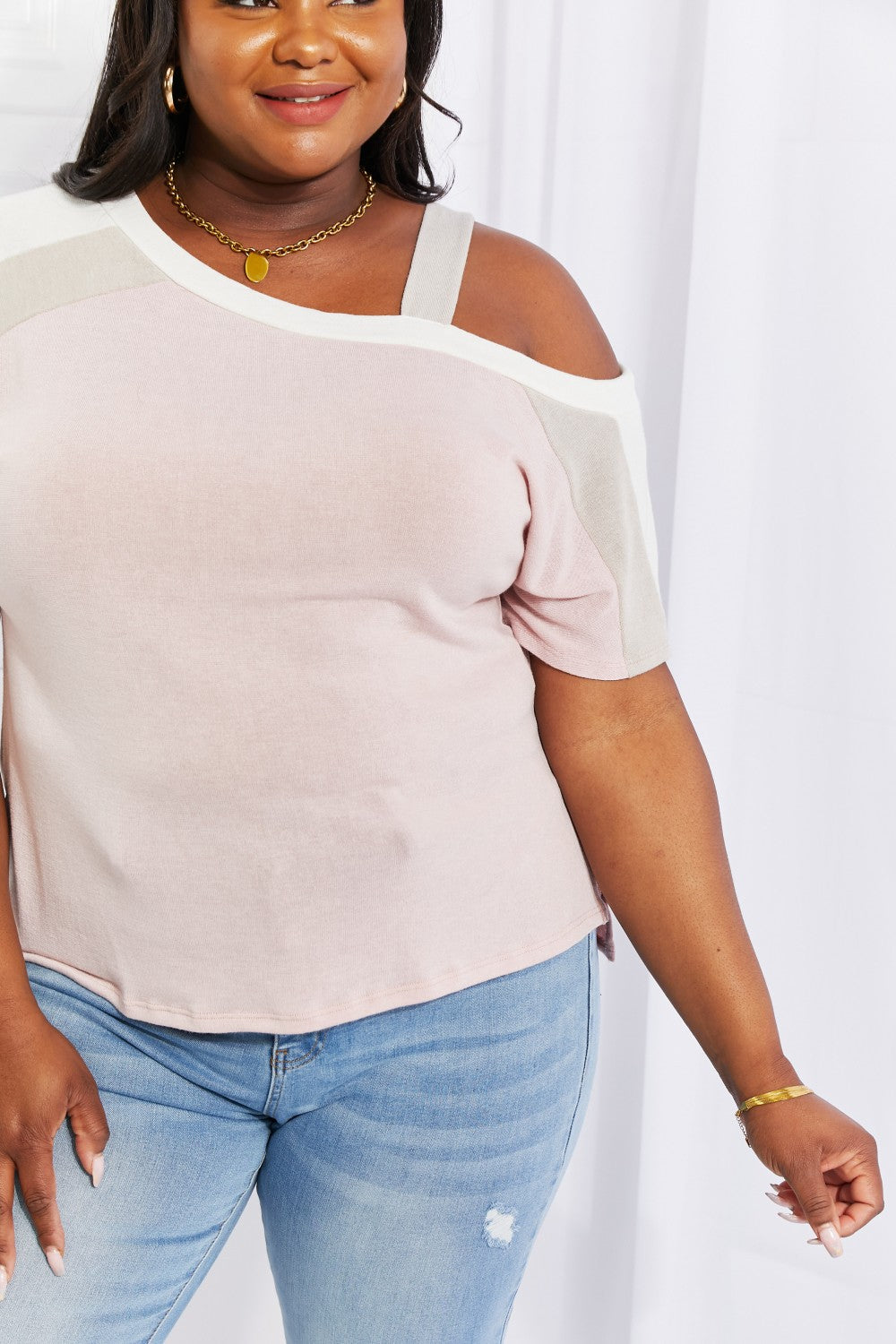 One-Shoulder Cold-Shoulder Tee with Side Slits