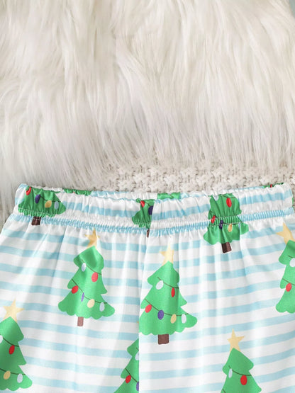 Children's Christmas Tree Print Fluffy Cuff Pajama Set
