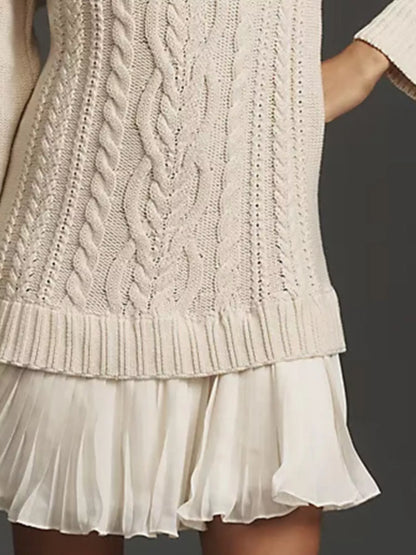 Full Size Cable-Knit Mini Sweater Dress Plus Size