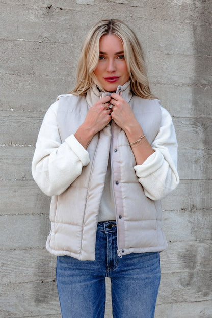 Beige Button Up Puffer Vest
